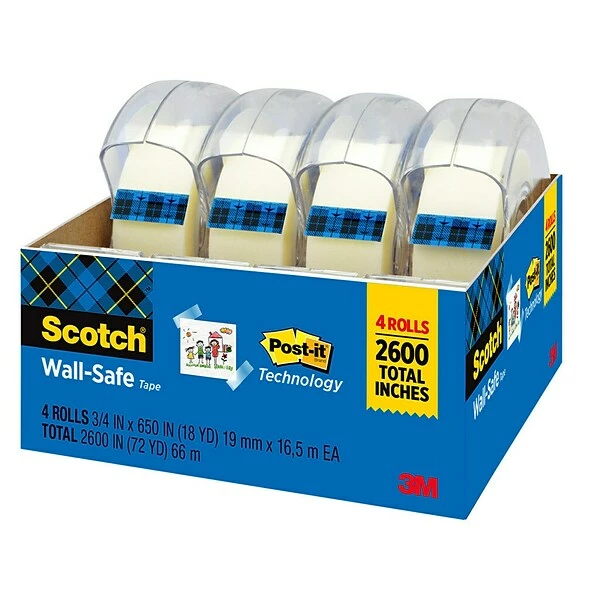 Clear Tape Scotch® Wall-Safe Tape, 3/4" X 18.05 Yds., 4 Rolls/Pack (4183) 3 Clear Tape Scotch® Wall-Safe Tape, 3/4" X 18.05 Yds., 4 Rolls/Pack (4183)