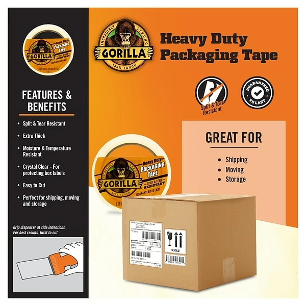 Packing Tape Gorilla Heavy Duty Packaging Tape, 1.88" X 40 Yd., Clear, 6 Rolls/Carton (6042502) 6 Packing Tape Gorilla Heavy Duty Packaging Tape, 1.88" X 40 Yd., Clear, 6 Rolls/Carton (6042502) - Image 4
