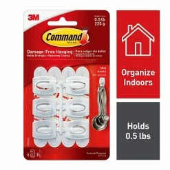 Command™ Adhesive Hooks Command™ Mini Hooks, White, 6 Hooks (17006ES)