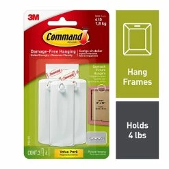 Command™ Picture Hanging And Poster Strips Command™ Sawtooth Picture Hanger, White, 3 Hangers (17042-ES)