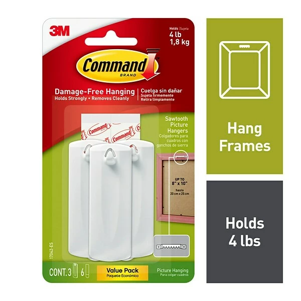 Command™ Picture Hanging And Poster Strips Command™ Sawtooth Picture Hanger, White, 3 Hangers (17042-ES) 3 Command™ Picture Hanging And Poster Strips Command™ Sawtooth Picture Hanger, White, 3 Hangers (17042-ES)