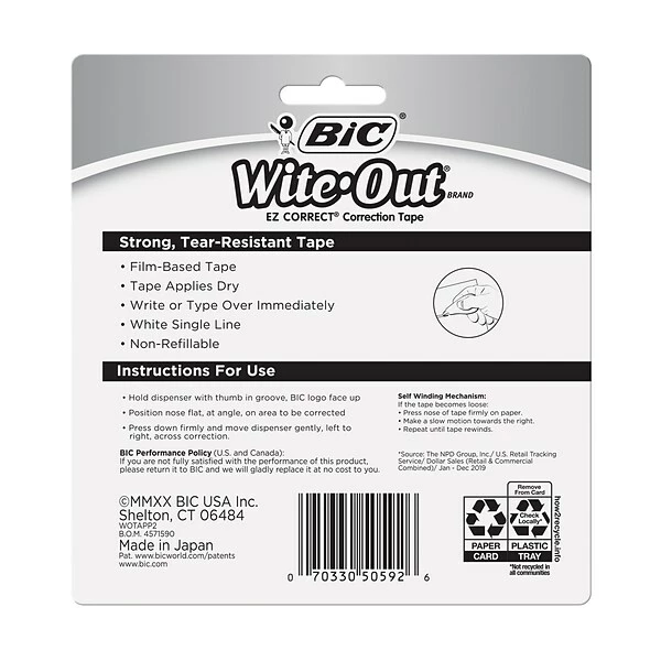BIC Wite-Out EZ Correct Correction Tape, White, 2/Pack (50592) 4 BIC Wite-Out EZ Correct Correction Tape, White, 2/Pack (50592) - Image 2