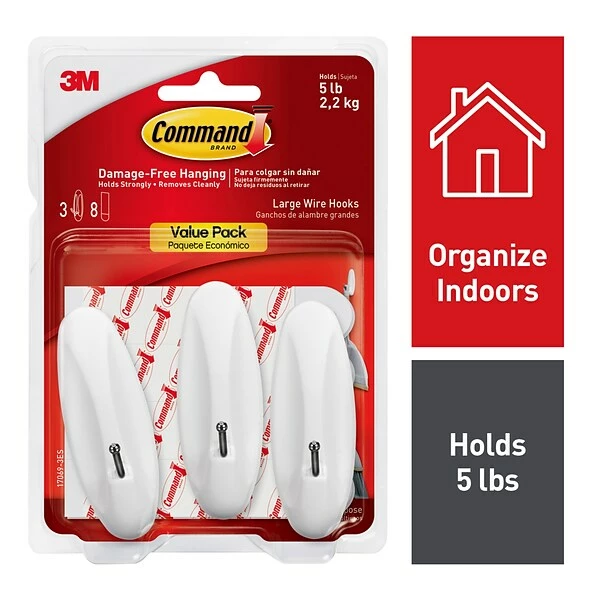 Command™ Picture Hanging And Poster Strips Command™ Large Wire Hook, White, 3 Hooks (17069-3ES) 3 Command™ Picture Hanging And Poster Strips Command™ Large Wire Hook, White, 3 Hooks (17069-3ES)
