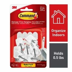 Command™ Adhesive Hooks Command™ Small Wire Hooks Value Pack, White, 9 Hooks (17067-9ES)