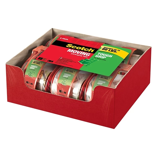 Tape Dispenser W Tape Scotch® Tough Grip Moving Packaging Tape, 1.88 In. X 22.2 Yds., 6/Pack (150-6) 4 Tape Dispenser W Tape Scotch® Tough Grip Moving Packaging Tape, 1.88 In. X 22.2 Yds., 6/Pack (150-6) - Image 2
