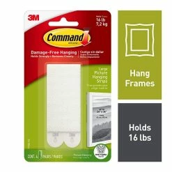 Command™ Picture Hanging And Poster Strips Command™ Large Picture Hanging Strips, White, 4 Sets (17206-ES)