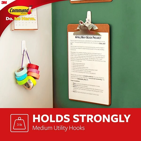 Command™ Adhesive Hooks Command™ Medium Utility Hooks Mega Pack, White, 20 Hooks (17001-MPES) 5 Command™ Adhesive Hooks Command™ Medium Utility Hooks Mega Pack, White, 20 Hooks (17001-MPES) - Image 3