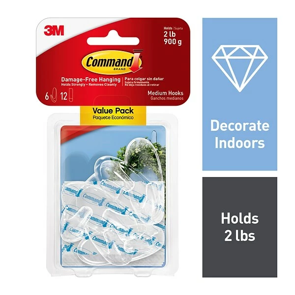 Command™ Clear Hooks Command™ Medium Hooks Value Pack, Clear, 6 Hooks (17091CLR-6ES) 3 Command™ Clear Hooks Command™ Medium Hooks Value Pack, Clear, 6 Hooks (17091CLR-6ES)