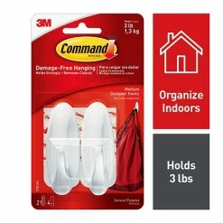 Command™ Adhesive Hooks Command™ Medium Designer Hooks, White, 2 Hooks (17081ES)