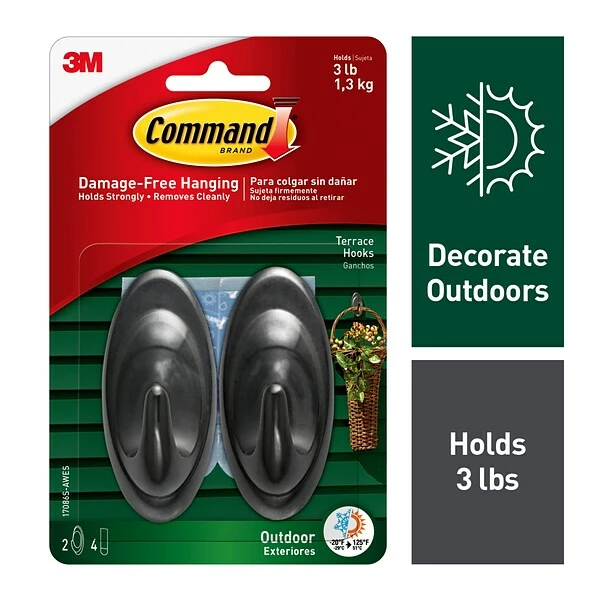 Command™ Outdoor Hooks Command™ Outdoor Medium Terrace Hooks, Slate, 2 Hooks (17086S-AWES) 3 Command™ Outdoor Hooks Command™ Outdoor Medium Terrace Hooks, Slate, 2 Hooks (17086S-AWES)