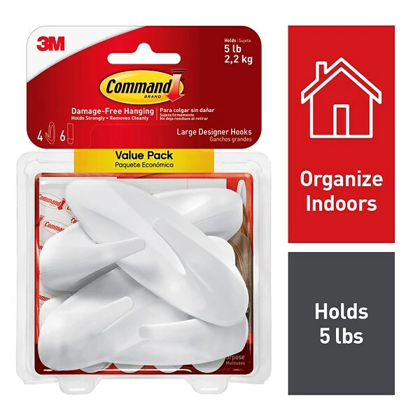 Hooks & Hanging Strips Command™ Value Pack Large Designer Hooks, 4 Hooks/Pack (17083-4ES) 3 Hooks & Hanging Strips Command™ Value Pack Large Designer Hooks, 4 Hooks/Pack (17083-4ES)
