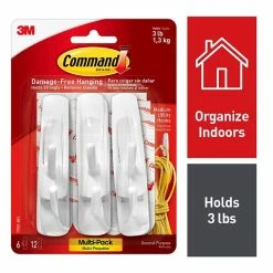 Command™ Adhesive Hooks Command™ Medium Utility Hooks Value Pack, White, 6 Hooks (17001-6ES)