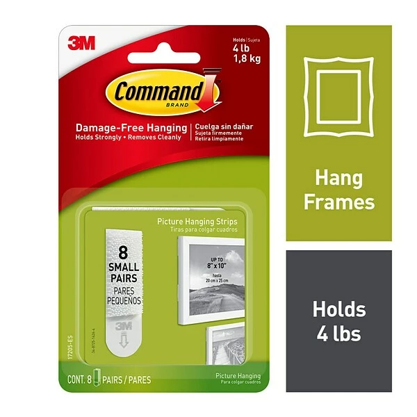Command™ Picture Hanging And Poster Strips Command™ Small Picture Hanging Strips, White, 8 Sets (17205-ES) 3 Command™ Picture Hanging And Poster Strips Command™ Small Picture Hanging Strips, White, 8 Sets (17205-ES)