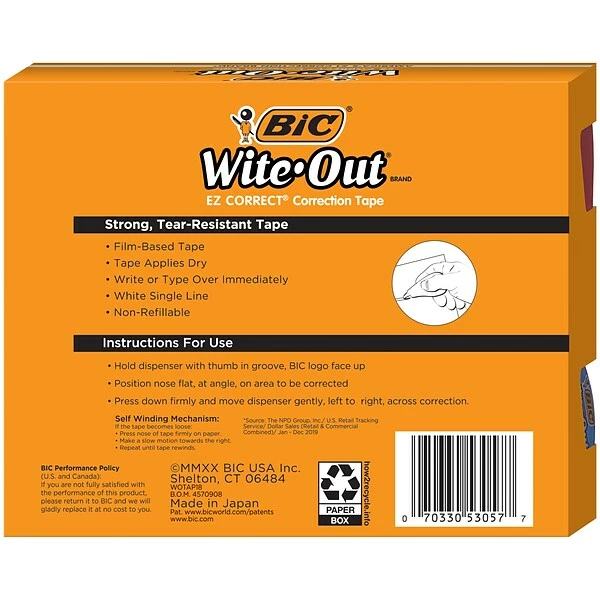 BIC Wite-Out EZ Correct Correction Tape, White, 18/Pack (WOTAP18-WHI) 7 BIC Wite-Out EZ Correct Correction Tape, White, 18/Pack (WOTAP18-WHI) - Image 5