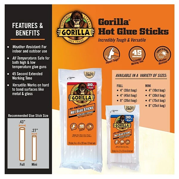 Glue & Glue Sticks Gorilla Glue Sticks, Clear/Opaque, 30/Pack (3023003) 5 Glue & Glue Sticks Gorilla Glue Sticks, Clear/Opaque, 30/Pack (3023003) - Image 3