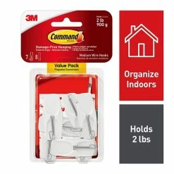Command™ Wire Hooks With Clear Adhesive Command™ Medium Wire Hook Value Pack, White, 7 Hooks (17065-7ES)