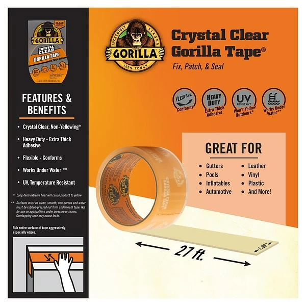 Tape Dispensers Gorilla Crystal Clear Tape, 1.88" X 27', 1 Roll (6027007) 5 Tape Dispensers Gorilla Crystal Clear Tape, 1.88" X 27', 1 Roll (6027007) - Image 3