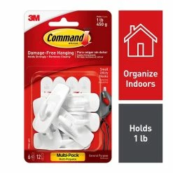 Command™ Adhesive Hooks Command™ Small Utility Hooks Value Pack, White, 6 Hooks (17002-6ES)