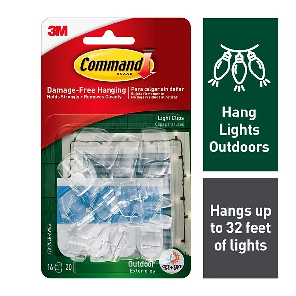 Command™ Outdoor Hooks Command™ Outdoor Light Clips, Clear, 16 Clips (17017CLR-AWES) 3 Command™ Outdoor Hooks Command™ Outdoor Light Clips, Clear, 16 Clips (17017CLR-AWES)