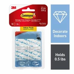 Command™ Clear Hooks Command™ Mini Hooks Value Pack, Clear, 18 Hooks (17006CLR-VP)