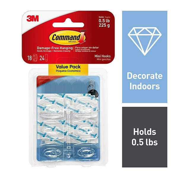 Command™ Clear Hooks Command™ Mini Hooks Value Pack, Clear, 18 Hooks (17006CLR-VP) 3 Command™ Clear Hooks Command™ Mini Hooks Value Pack, Clear, 18 Hooks (17006CLR-VP)