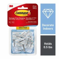 Command™ Wire Hooks With Clear Adhesive Command™ Small Wire Hooks, Clear, 9 Hooks (17067CLR-9ES)