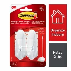 Command™ Adhesive Hooks Command™ Medium Wire Hooks, White, 2/Pack (17068)