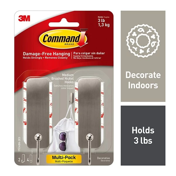 3M Command™ Adhesive Hooks Command™ Medium Brushed Nickel Hooks, 2 Hooks (17034BN-2ES) 3 3M Command™ Adhesive Hooks Command™ Medium Brushed Nickel Hooks, 2 Hooks (17034BN-2ES)