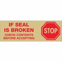 SI Products Security Tape Tape Logic™ 3" Pre Printed "Stop If Seal Is Broken" Carton Sealing Tape, Red On Tan, 6/Pack