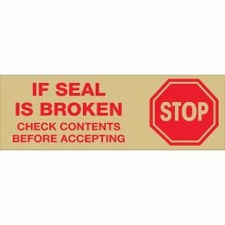 Security Tape Tape Logic™ 2" Pre Printed "Stop If Seal Is Broken" Carton Sealing Tape, Red On Tan, 18/Pack
