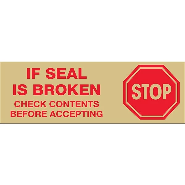 Security Tape Tape Logic™ 2" Pre Printed "Stop If Seal Is Broken" Carton Sealing Tape, Red On Tan, 18/Pack 3 Security Tape Tape Logic™ 2" Pre Printed "Stop If Seal Is Broken" Carton Sealing Tape, Red On Tan, 18/Pack