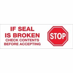 Security Tape Tape Logic™ 3" Pre Printed "Stop If Seal Is Broken" Carton Sealing Tape, Red On White, 6/Pack