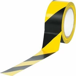The Packaging Wholesalers Industrial Vinyl Safety Tape, Black/Yellow Striped, 3" X 36yds., 16/Case