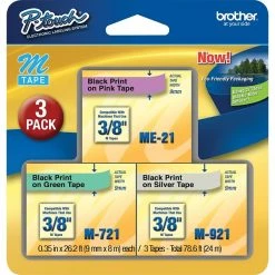 Brother Label Maker Tapes Brother M Series M-E793 Label Maker Tape, 1/2"W, Black On Assorted, 3/Pack