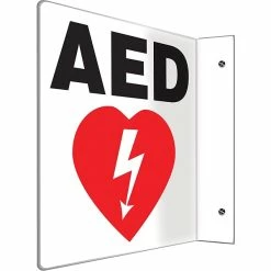 Safety Signs Accuform Signs® AED Projection Sign, Red/Black/White, 8"H X 8"W, 1/Pack