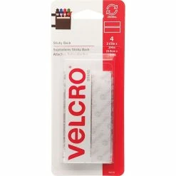 Hook And Loop Fasteners Velcro Strips 3 1/2" X 3/4" Hook & Loop Fastener With Adhesive, White, 4/Pack (VEC90076)