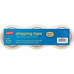 Staples Hot Melt Tapes Heavy Duty Shipping Packing Tape, 1.88" X 54.6 Yds, Clear, 3/Pack (601375)