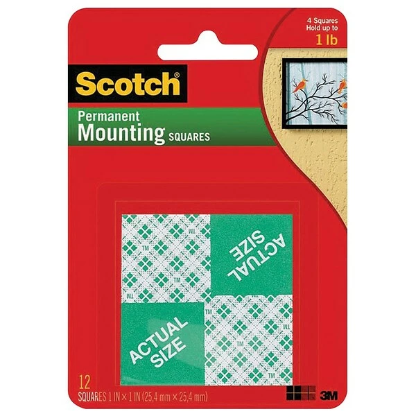 Mounting Tabs Scotch® Permanent Heavy Duty Mounting Squares, 1" X 1", 16/Pack 3 Mounting Tabs Scotch® Permanent Heavy Duty Mounting Squares, 1" X 1", 16/Pack