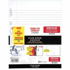 Mead® Filler Paper Five Star Reinforced Wide Ruled Filler Paper, 10-1/2" X 8", White, 100 Sheets/Pack (15000)