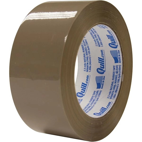 Packaging Tape Quill Brand® Medium-Duty Natural Rubber Packing Tape, 2.3 Mil, 2" X 110 Yds., Tan, 6/Pack, (C601/90508TN) 3 Packaging Tape Quill Brand® Medium-Duty Natural Rubber Packing Tape, 2.3 Mil, 2" X 110 Yds., Tan, 6/Pack, (C601/90508TN)