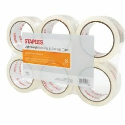 Staples Acrylic Tape Lightweight Moving And Storage Packing Tape, 1.88" X 54.6 Yds, Clear, 6/Pack (ST-A22-6)