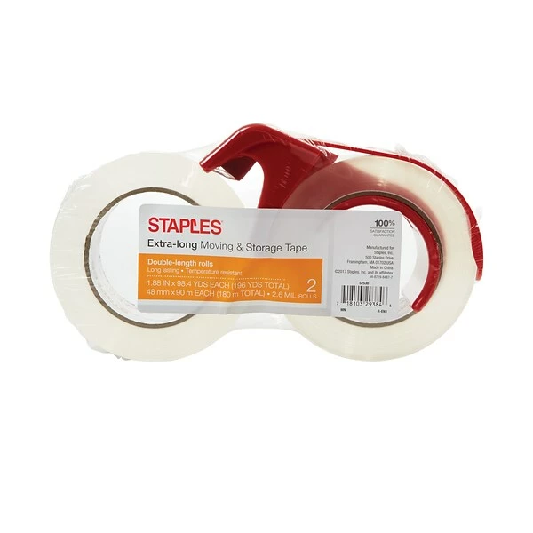Packaging Tape Staples® Long Lasting Storage Packing Tape With Dispenser, 1.88" X 98 Yds, Clear, 2/Rolls (ST-A26-902DP3) 3 Packaging Tape Staples® Long Lasting Storage Packing Tape With Dispenser, 1.88" X 98 Yds, Clear, 2/Rolls (ST-A26-902DP3)