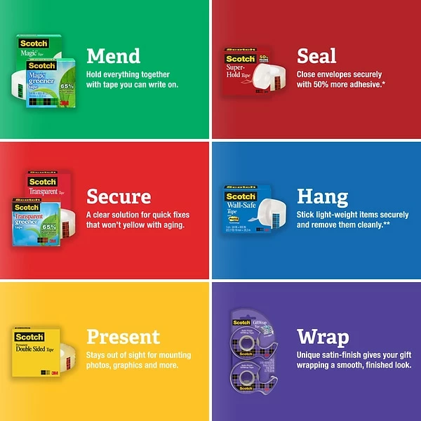 Clear Tape Scotch® Magic™ Tape, 12 Rolls & Scotch® Desktop Tape Dispenser - Special Offer! 3 Clear Tape Scotch® Magic™ Tape, 12 Rolls & Scotch® Desktop Tape Dispenser - Special Offer!