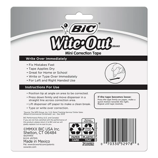 BIC Wite-Out Mini Correction Tape, White, 3/Pack (WOTMP31-WHI) 7 BIC Wite-Out Mini Correction Tape, White, 3/Pack (WOTMP31-WHI) - Image 5