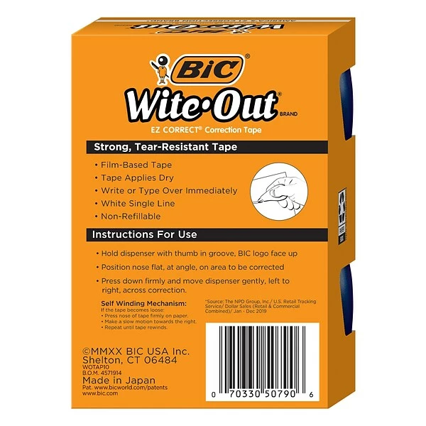 BIC Wite-Out EZ Correct Correction Tape, White, 10/Pack (50790) 3 BIC Wite-Out EZ Correct Correction Tape, White, 10/Pack (50790) - Image 2