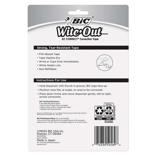 BIC Wite-Out Correction Tape, White, 4/Pack (50589) 9 BIC Wite-Out Correction Tape, White, 4/Pack (50589) - Image 7