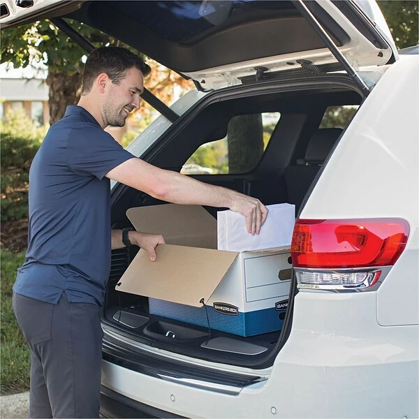 Bankers Box® Bankers Box Heavy-Duty Corrugated File Storage Boxes, String & Button, Legal Size, White/Blue, 12/Carton (00012) 6 Bankers Box® Bankers Box Heavy-Duty Corrugated File Storage Boxes, String & Button, Legal Size, White/Blue, 12/Carton (00012) - Image 4
