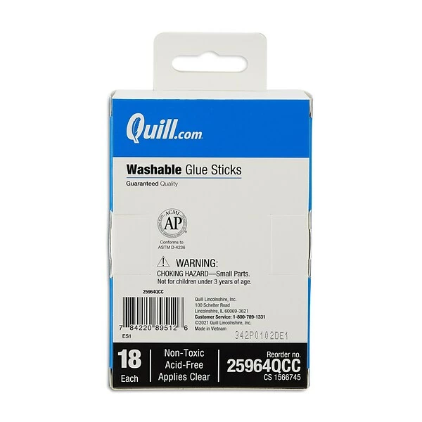 Quill Brand Washable Glue Sticks, 0.28 Oz., White, 18/Pack (25964-QCC) 3 Quill Brand Washable Glue Sticks, 0.28 Oz., White, 18/Pack (25964-QCC)