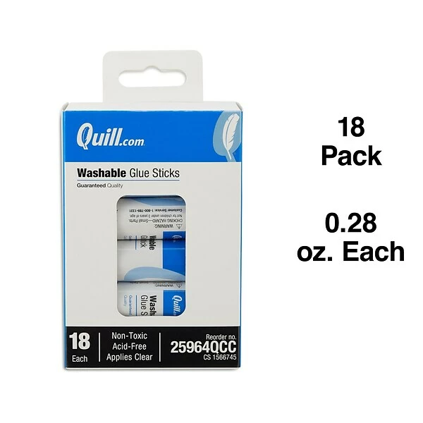 Quill Brand Washable Glue Sticks, 0.28 Oz., White, 18/Pack (25964-QCC) 7 Quill Brand Washable Glue Sticks, 0.28 Oz., White, 18/Pack (25964-QCC) - Image 5