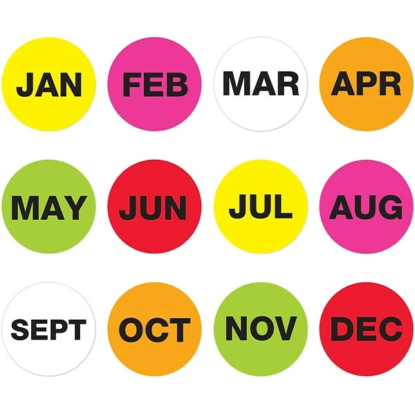 Labels Tape Logic 2" Circle Easy Order Packs Months Of The Year Pre Printed Inventory Label, 12/Case 3 Labels Tape Logic 2" Circle Easy Order Packs Months Of The Year Pre Printed Inventory Label, 12/Case
